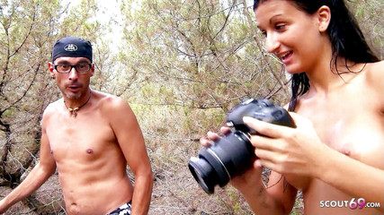 Blonde teen Milya with big boobs fucked outdoor at casting