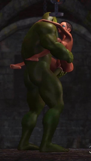 Young anal sex slave gets fucked by a big green monster