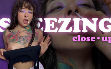 Loud, Wet Sneezes. Close-up.