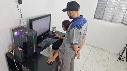 When the Technician Arrives She Welcomes Him and Provokes Him!