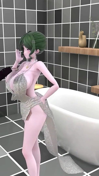 St. Louis Bathroom Undress Dance Hentai Tell Me Song Azur Lane Mmd 3D Soft Green Hair Color Edit Smixix