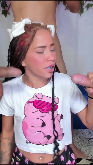 Hot Latina Gives Blowjobs to Her Neighborhood Friends