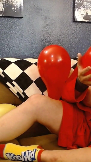 Red Yellow Balloon Blowup Licking Squeaky Squeezing