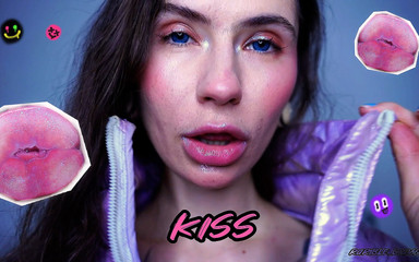 Glamour Girl Kiss with Big Shiny Juicy Lips + Spit Fetish