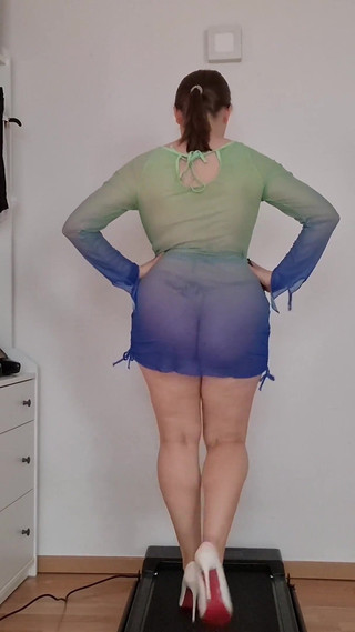 See-through Beach Dresses Over Micro Bikini - Heels, Jiggle & Treadmill Tease