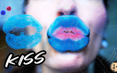 Goth Girl Kisses with Big Blue Naughty Lips