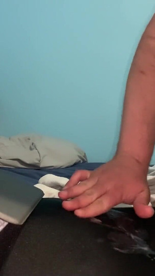 I jerk off and I cum on my girlfriend's black leggings