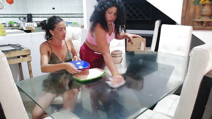 I Help My Stepsister Clean the Dining Room and We End up Fucking on Top of Him