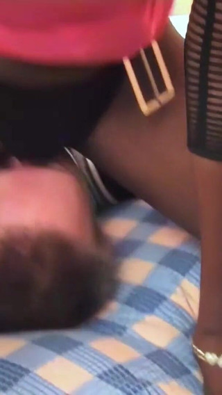 White Guy Gets an Intense and Prolonged Facesitting From a Thin Ebony Babe