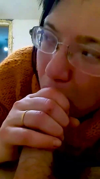 Young MILF with Glasses Sucks Cock and Swallows Cum