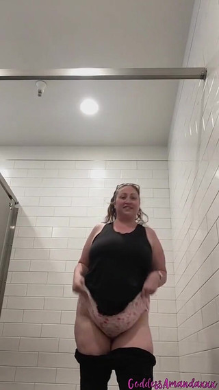Curvy MILF in Public Toilets Horny in Cotton Panties