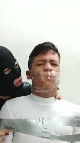 She Left the Silly Wannabe Hero Powerless and Humiliated in Tape Bondage!