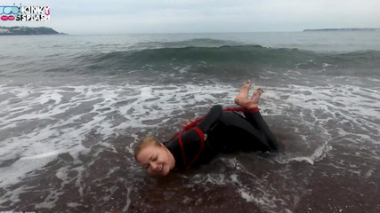 Hogtied in a Wetsuit - Rope Bondage Escape Challenge on the Beach