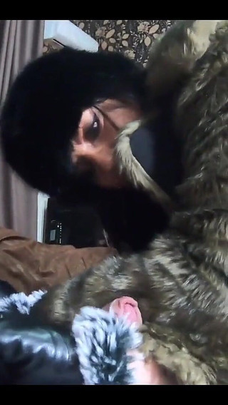 Blow-job and Cum Play While Wearing a Hot Green Fur-coat, Leather Gloves and Long Boots 21