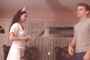 Sweet asian nurse jizzed on ass during doggystyle pose