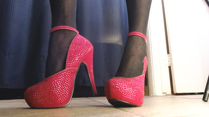 Black Thigh High Stockings Gorgeous Fuchsia Gem Heels