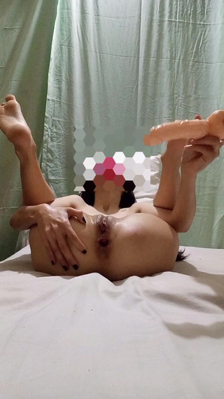 Full Anal with Thick Dildo Fucked First Time by Her Self