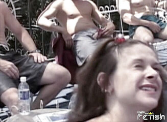 Brunette teen gets all fuck holes pounded hard outdoor by older men in hot gangbang