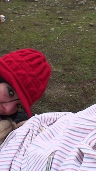Brunette fucking with old dude next to a railway