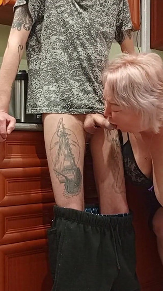 Mother-in-law Sucks My Dick and Jerks off While We Are Alone at Home