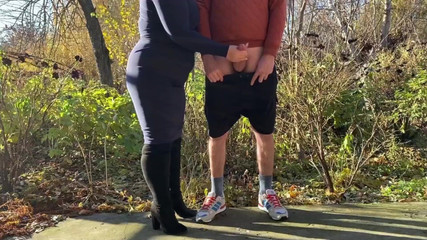 Stepmother in Law Tries Hard to Make Me Cum in a Park