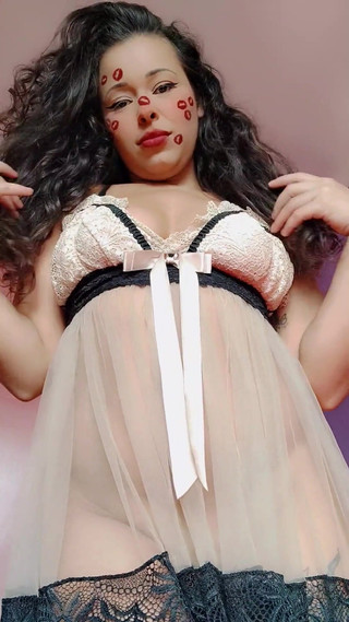 Brunette in Transparent Nightgown Without Panties