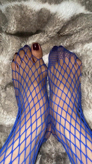 Purple Fishnet on Asian with Tiny Feet and Long Toes