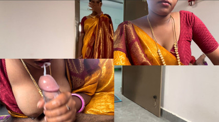 Tamil Beautiful Stepsister in Saree and Her Stepbrother Dick Blowjob Cum in Mouth