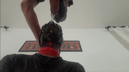 Laura is gagged with a lips mouth gag, throath fucked for long time and swallows cum