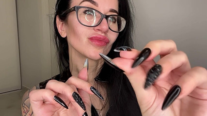 Finger Snapping with Black Long Nails, Long Fingers and Pvc Dress on My, Glasses Too