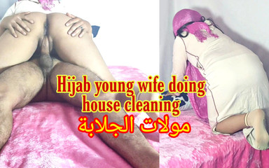 Amazing Arab young wife wearing hijab doing house cleaning and getting fucked hard
