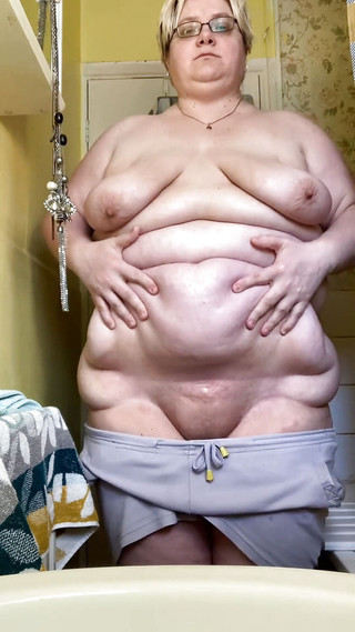 SSBBW Striptease in Bathroom Shower Masturbation