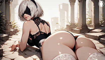 2b Wanking Boyfriend's Cock and Sitting up Hot - Hentai Ai
