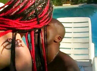 White chick with colored hair gets anally banged outdoors