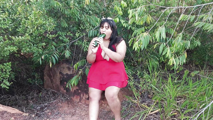 Naughty Chubby Masturbates with the Cucumber Her Parents Sent Her to Buy