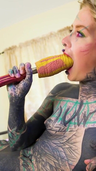 Tattoo Girl Masturbating, Fingering Her Pussy and Ass