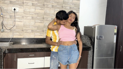 After Stepmom and Stepdad Went Out, the Girl Called Her Boyfriend at Home.