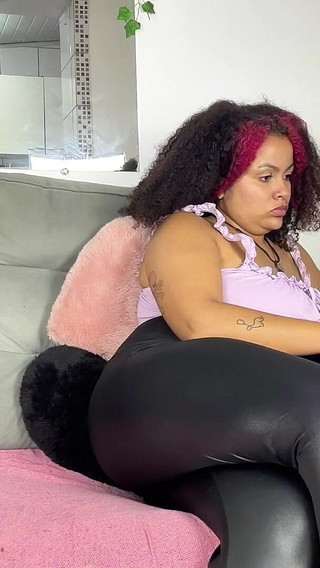 Chubby Girl Farting in Tight Shiny Leggings While Working