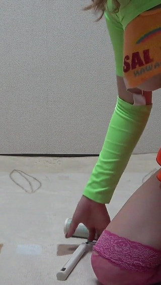 Mini Skirt and G String Panties and Sticking Out Natural Boobs From T-shirt Japanese Girl Natsume Maki's Room Cleaning