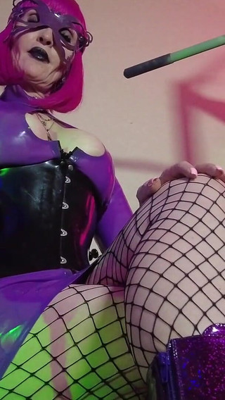 Fetish Rubber Dominatrix Eva Latex Purple Dress Mask Big Ass MILF Toys BDSM Femdom Solo Hot