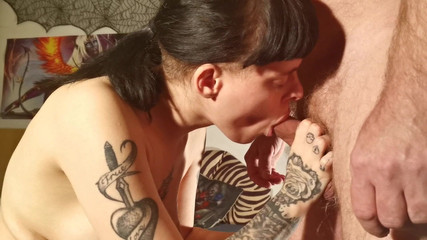 Tattoed teen get multiple titty cumshots in bukkake gangbang HD