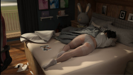 Hot Sexy Step Sister Lying on Bed