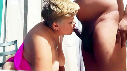 Old Granny Riding Her Perverted Young Lover's Cock When Her Husband Is Not Around