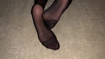 Girl Shows off Her Sexy Legs in Black Nylon Pantyhose for Foot Fetish Lovers