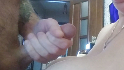 First blowjob from stepmother-in-law and cum on tits #2