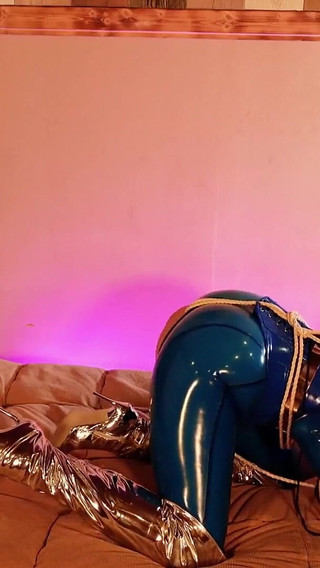 58 Min!!! Latex Bondage Lesbian Video! Sexy Blonde Pin up MILF Arya in Rubber Catsuit, Backstages