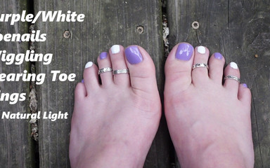 Purple and White Toes Wiggling Wearing Toe Rings