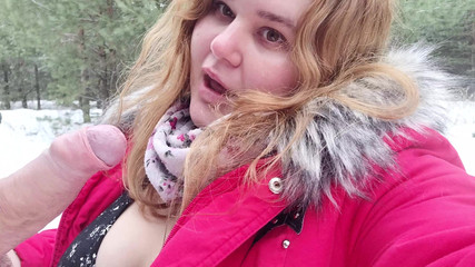 POV blowjob in the woods - cum on boobs